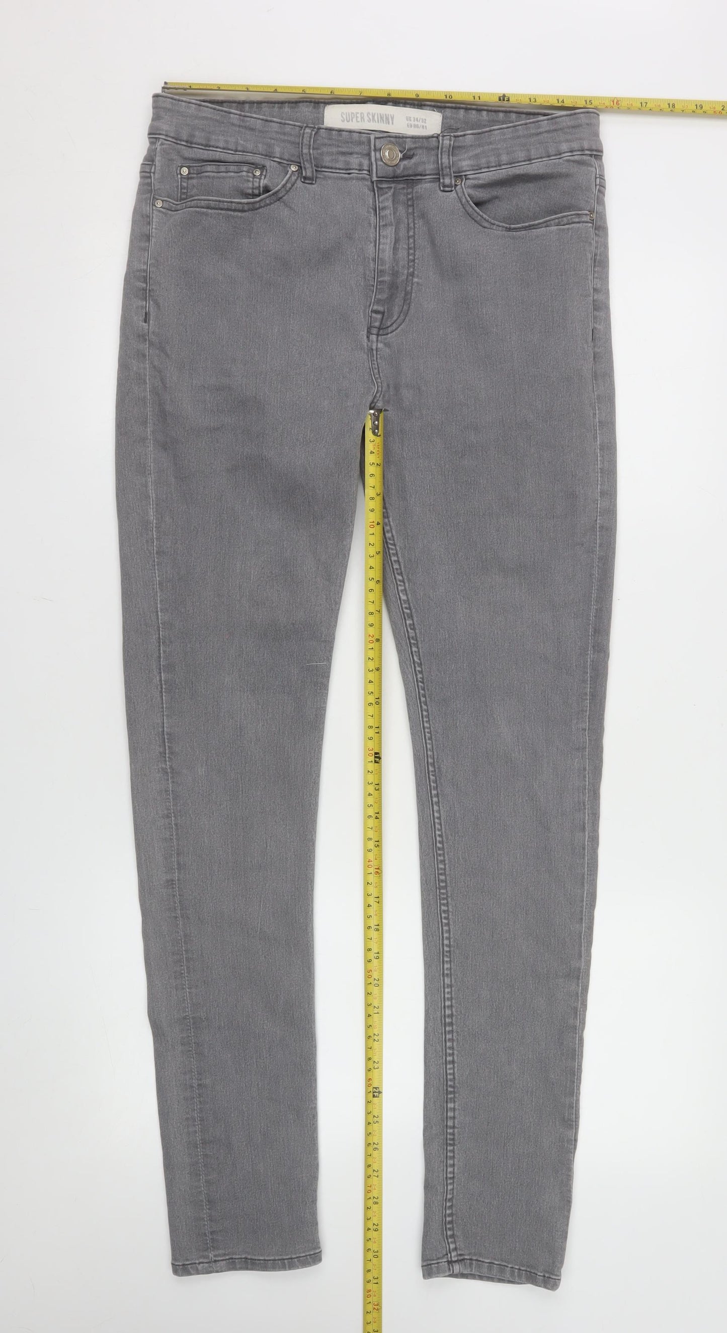 New Look Men Grey Super Skinny Denim Jeans Size 34 Regular