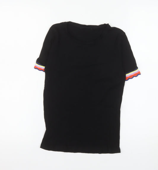 Stradivarius Women's Black Rainbow Trim Basic T-Shirt Size 12