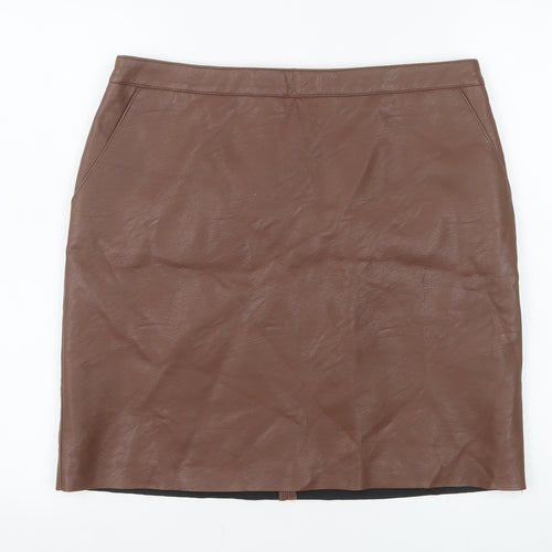 Warehouse Women Brown Faux Leather Pencil Skirt Size 14