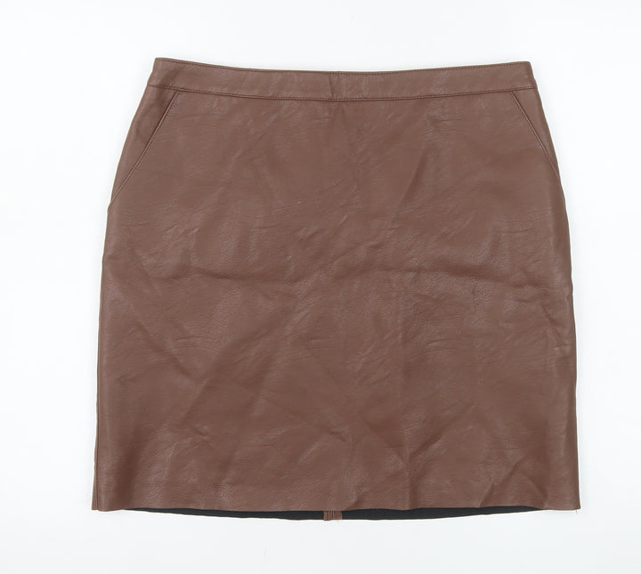 Warehouse Women Brown Faux Leather Pencil Skirt Size 14