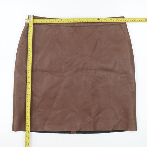 Warehouse Women Brown Faux Leather Pencil Skirt Size 14