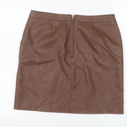 Warehouse Women Brown Faux Leather Pencil Skirt Size 14