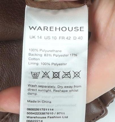 Warehouse Women Brown Faux Leather Pencil Skirt Size 14