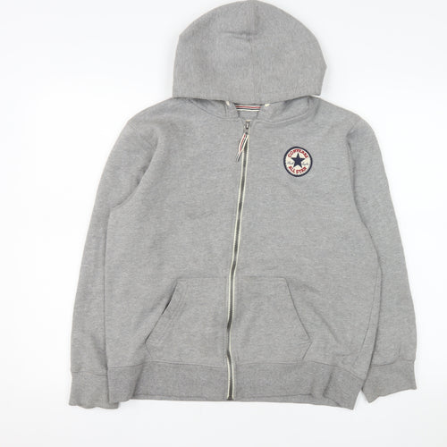 Converse Girls Grey Full Zip Hooded Jacket XL 13-15 Years Cotton Blend