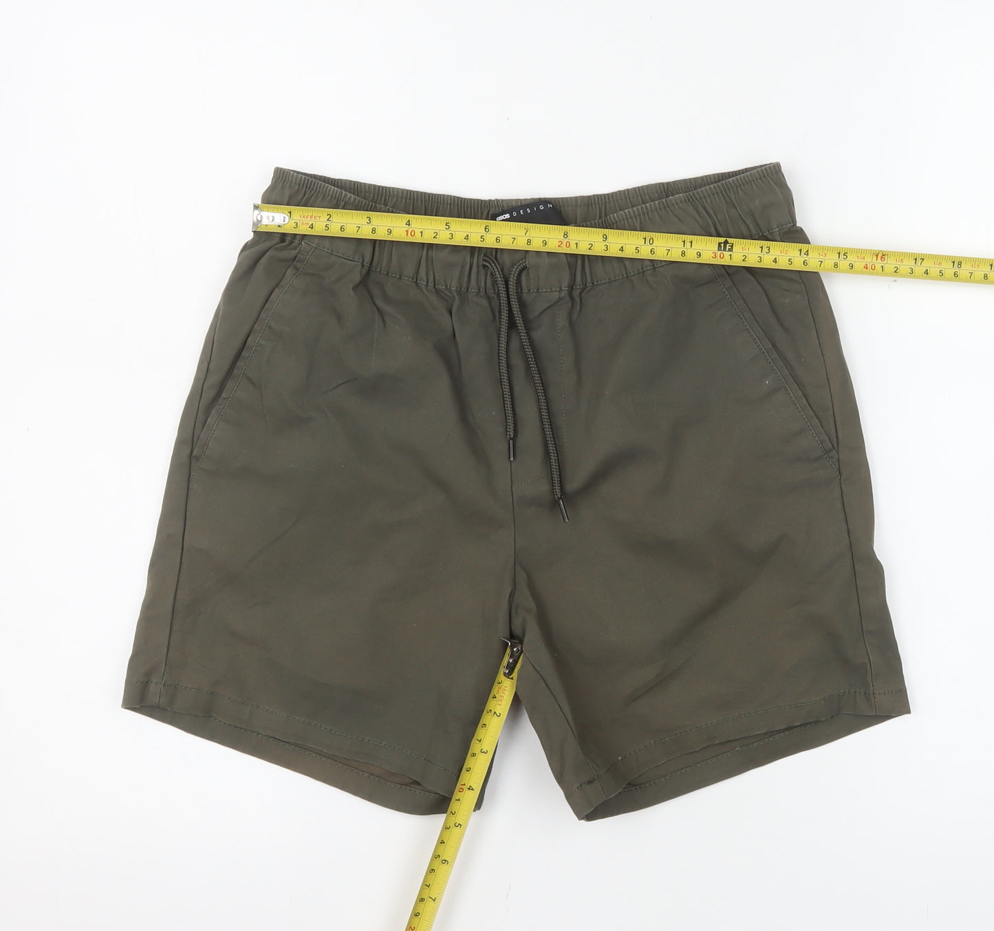 ASOS DESIGN Men's Green XS Chino Shorts with Elastic Waist