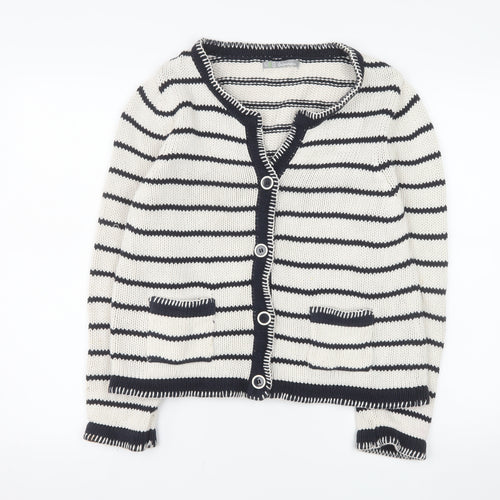 Marks and Spencer Women Multicoloured Size 12 Cotton Striped Cardigan