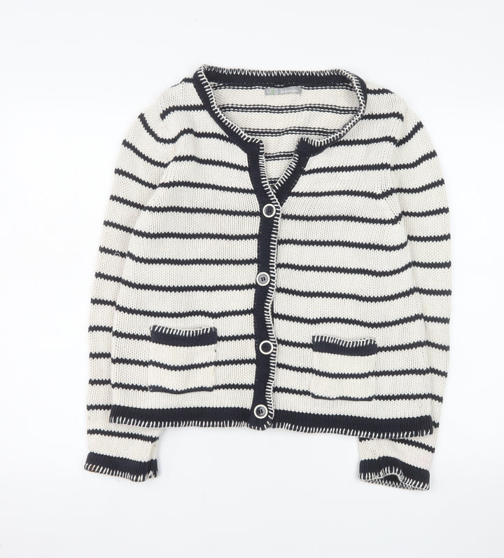 Marks and Spencer Women Multicoloured Size 12 Cotton Striped Cardigan