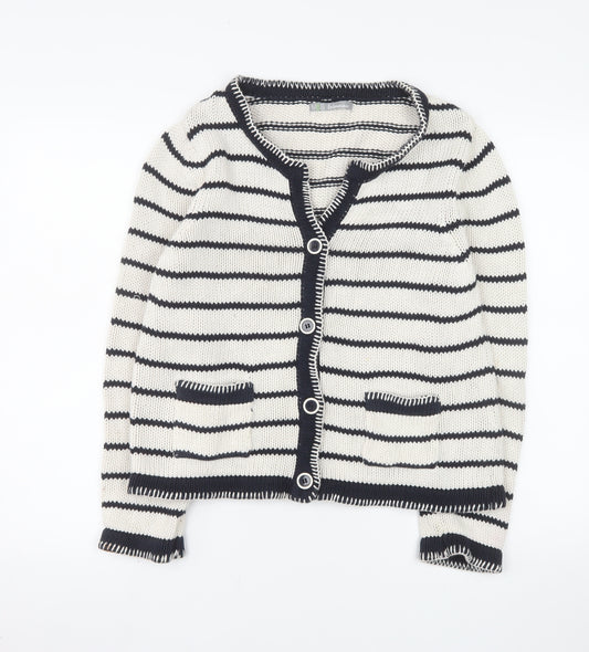 Marks and Spencer Women Multicoloured Size 12 Cotton Striped Cardigan