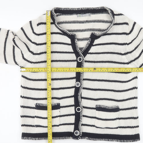 Marks and Spencer Women Multicoloured Size 12 Cotton Striped Cardigan