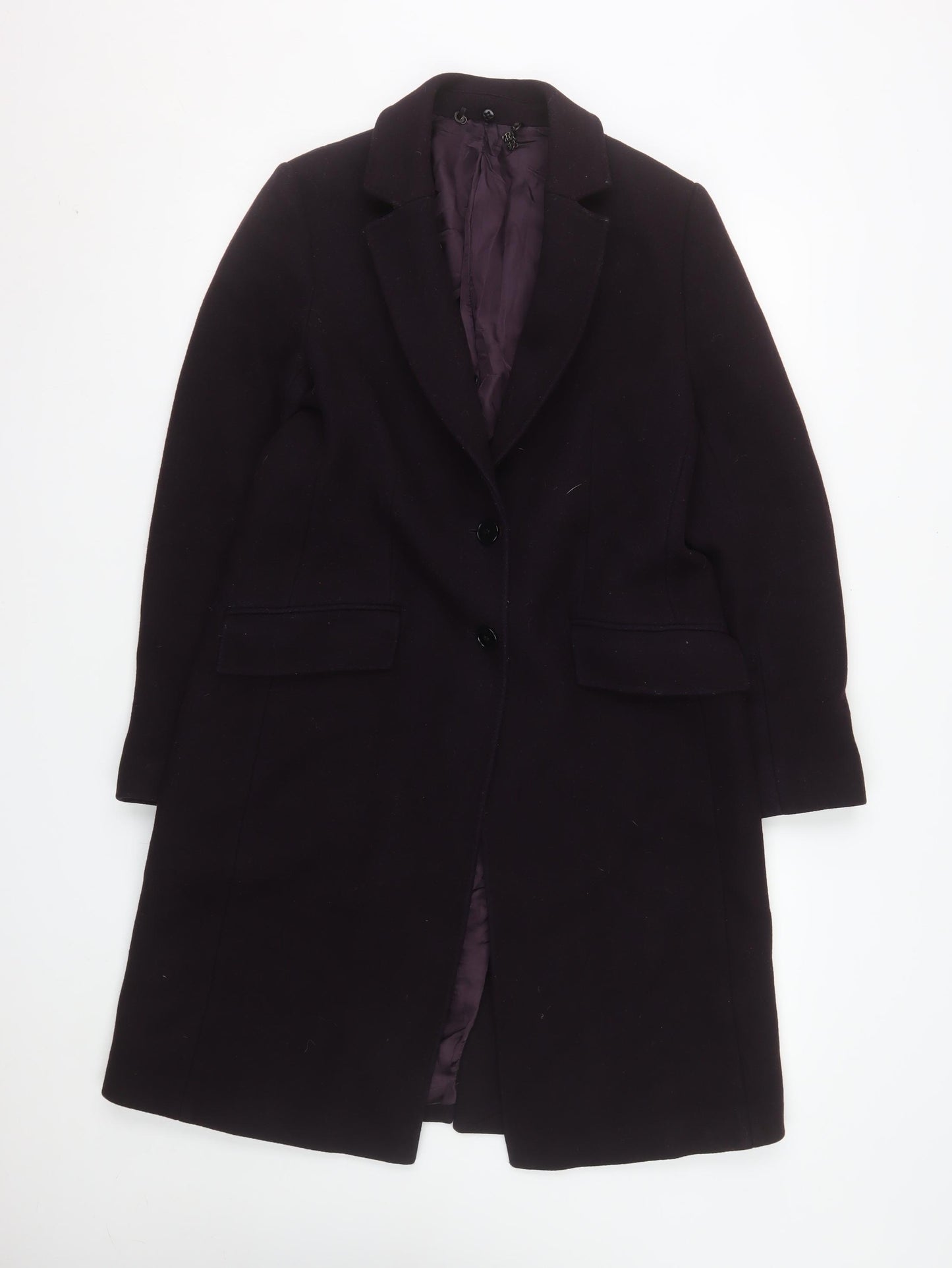 Jigsaw Womens Black Wool Long Overcoat Size 12 Classic Formal