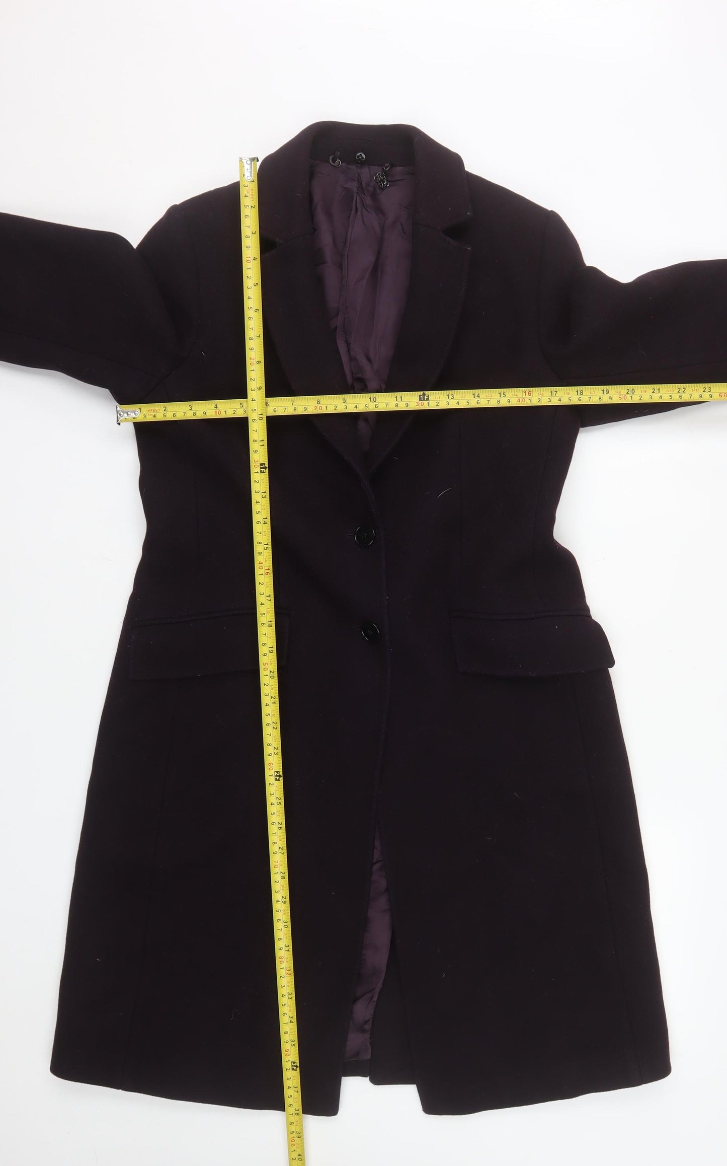 Jigsaw Womens Black Wool Long Overcoat Size 12 Classic Formal