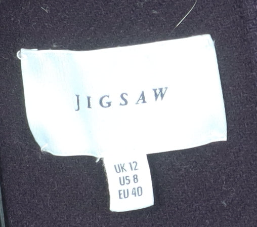 Jigsaw Womens Black Wool Long Overcoat Size 12 Classic Formal