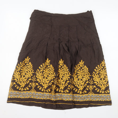 H&M Womens Brown Embroidered Floral A-Line Skirt Size 12