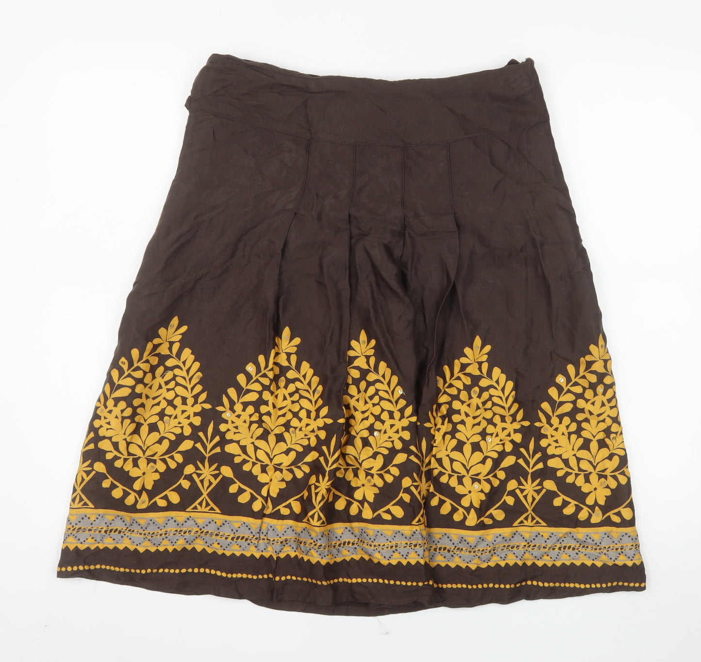H&M Womens Brown Embroidered Floral A-Line Skirt Size 12