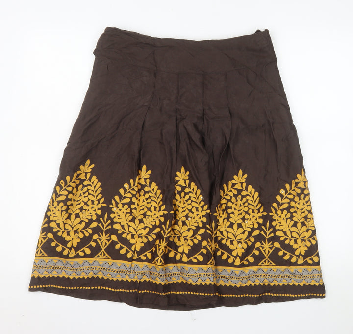 H&M Womens Brown Embroidered Floral A-Line Skirt Size 12