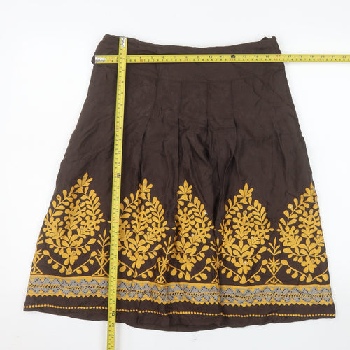 H&M Womens Brown Embroidered Floral A-Line Skirt Size 12