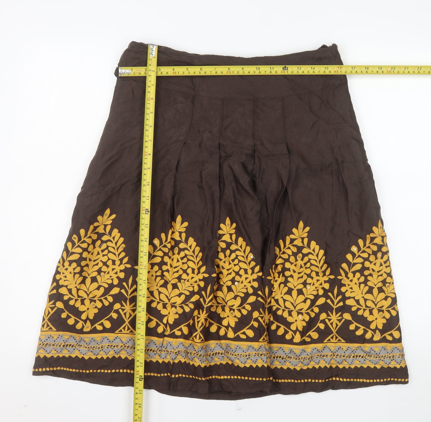 H&M Womens Brown Embroidered Floral A-Line Skirt Size 12