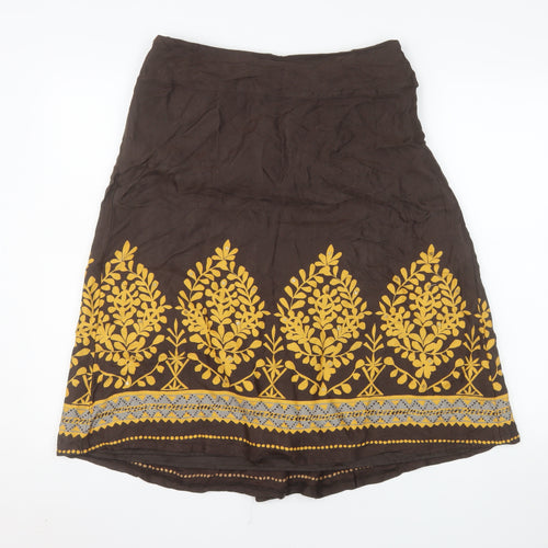 H&M Womens Brown Embroidered Floral A-Line Skirt Size 12
