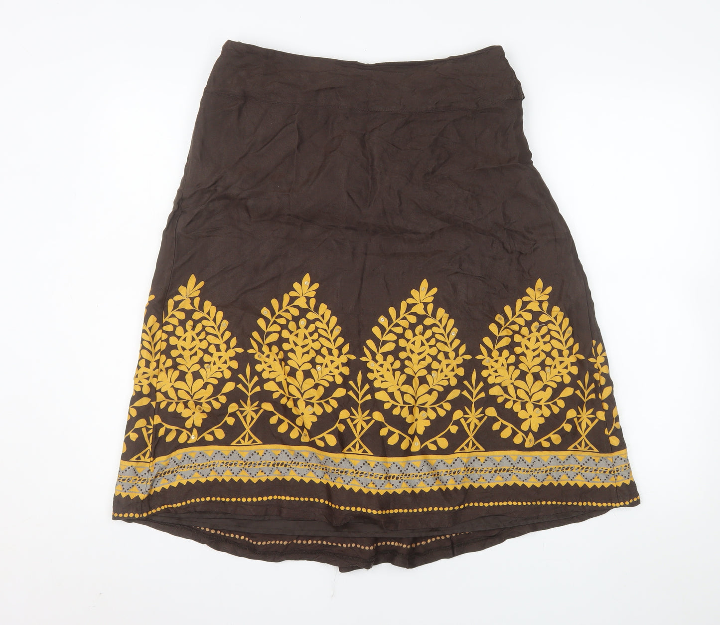 H&M Womens Brown Embroidered Floral A-Line Skirt Size 12