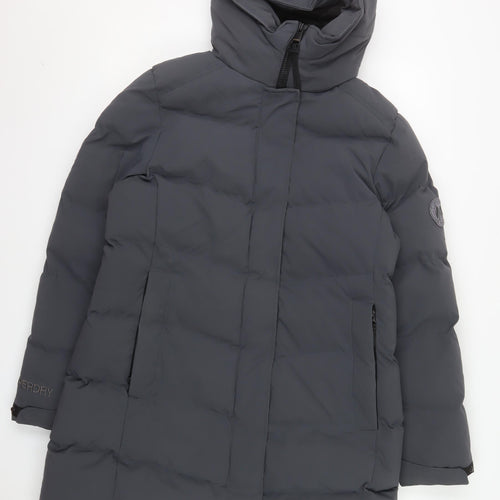Superdry Womens Grey City Parka Coat Hooded Long Size 16