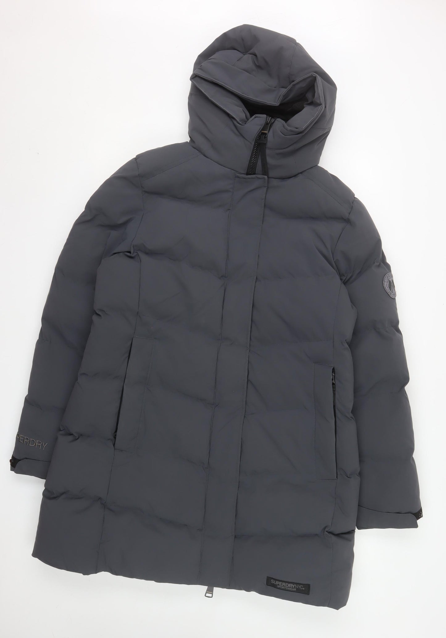 Superdry Womens Grey City Parka Coat Hooded Long Size 16