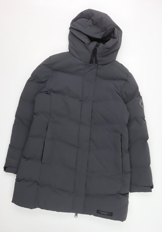 Superdry Womens Grey City Parka Coat Hooded Long Size 16