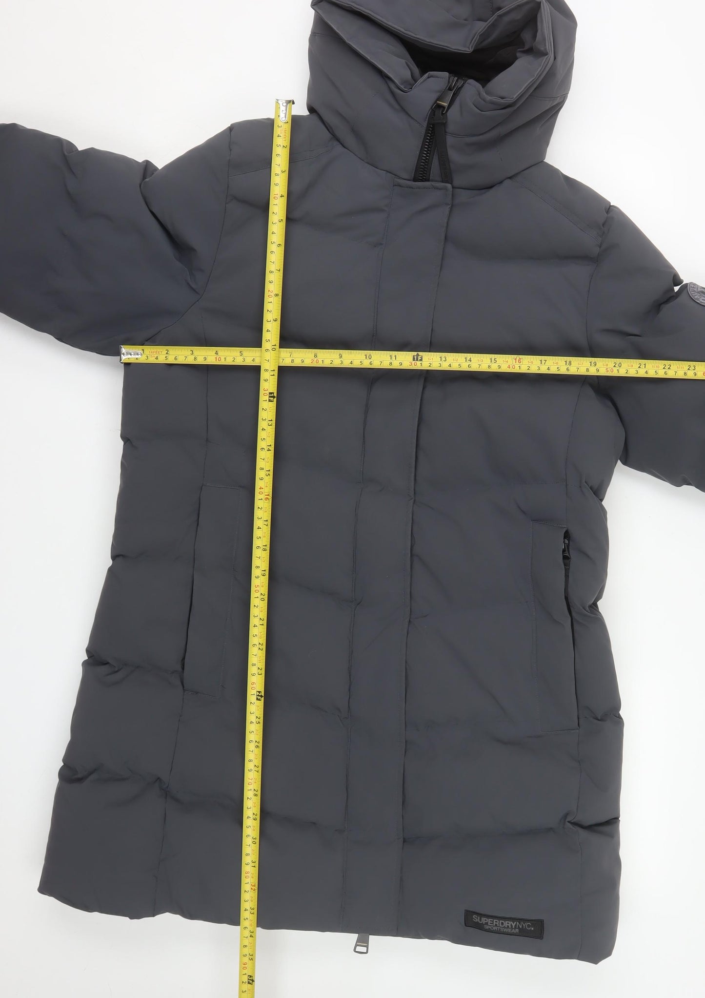 Superdry Womens Grey City Parka Coat Hooded Long Size 16