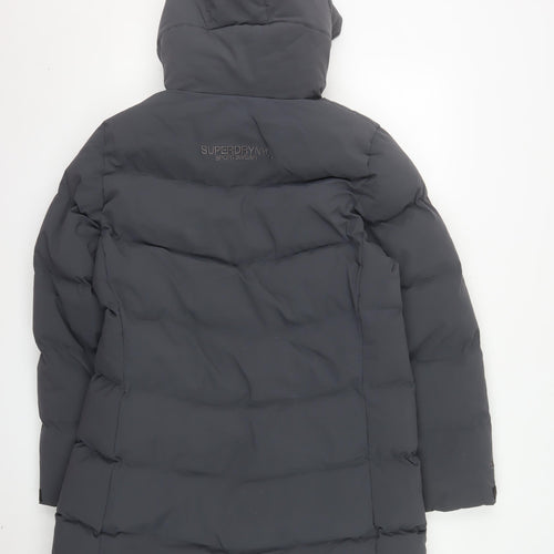 Superdry Womens Grey City Parka Coat Hooded Long Size 16