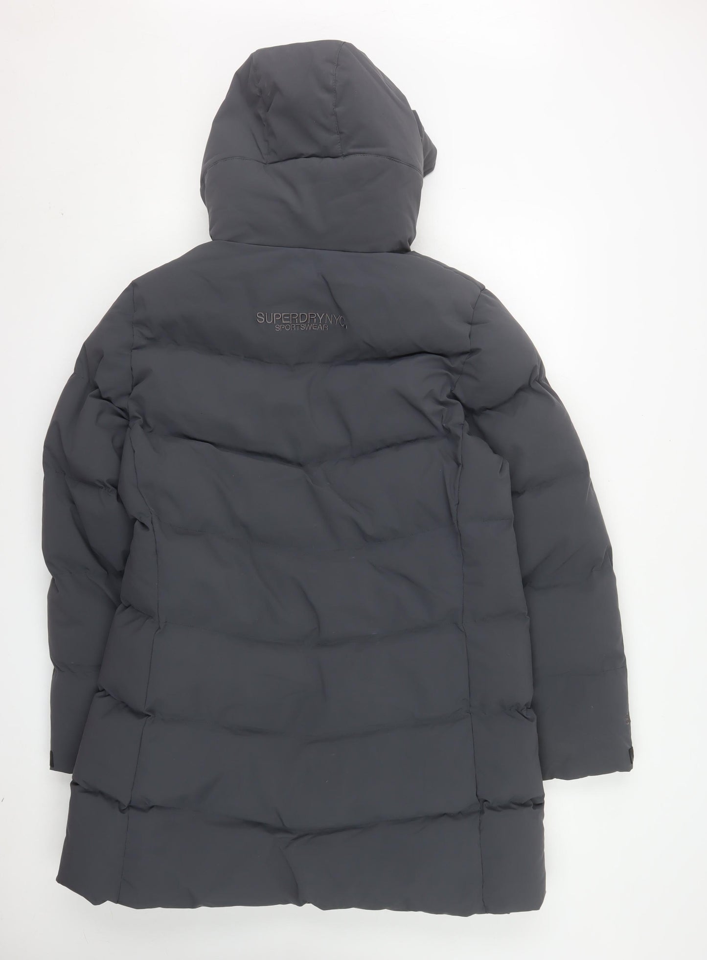 Superdry Womens Grey City Parka Coat Hooded Long Size 16