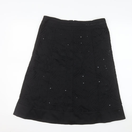 Oasis Women Black Size 12 A-Line Sequin Embroidered Skirt