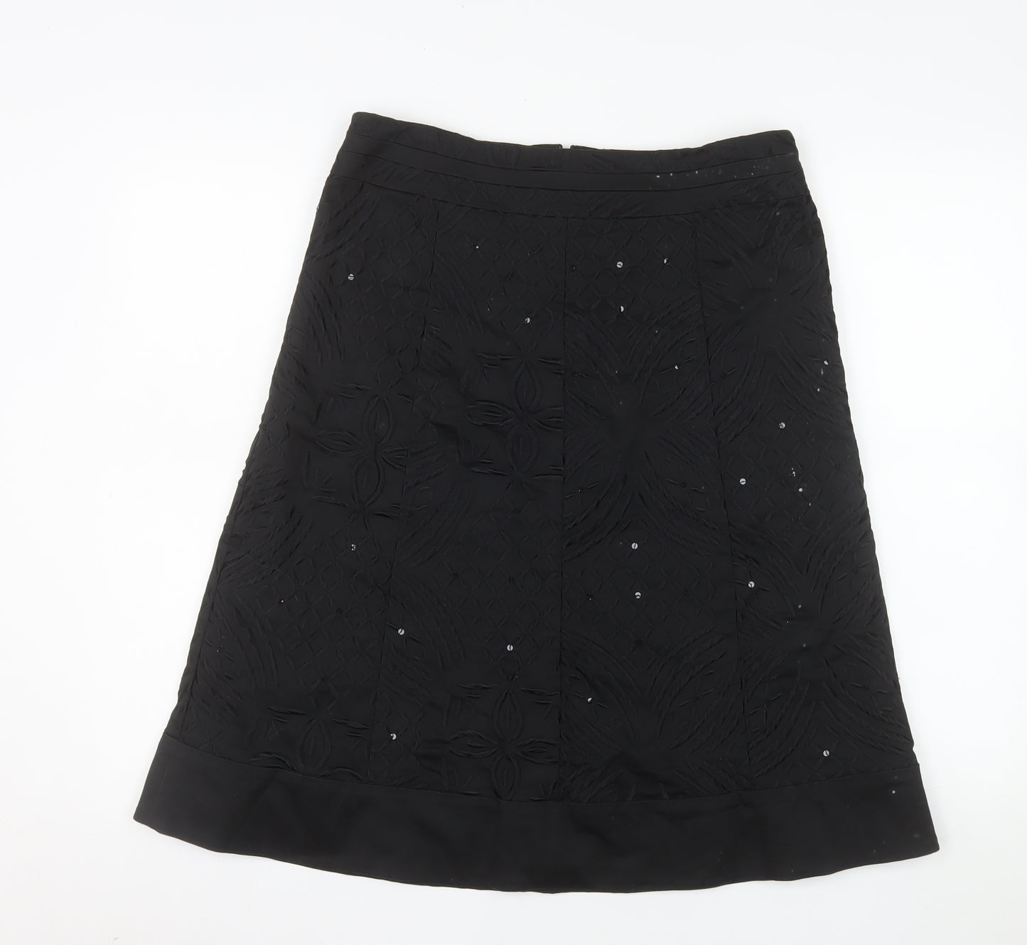 Oasis Women Black Size 12 A-Line Sequin Embroidered Skirt