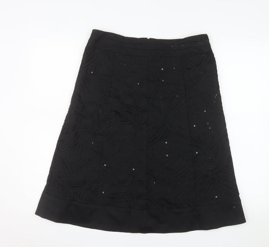 Oasis Women Black Size 12 A-Line Sequin Embroidered Skirt