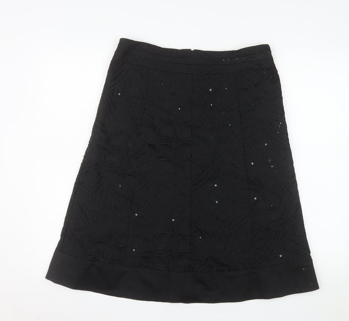 Oasis Women Black Size 12 A-Line Sequin Embroidered Skirt