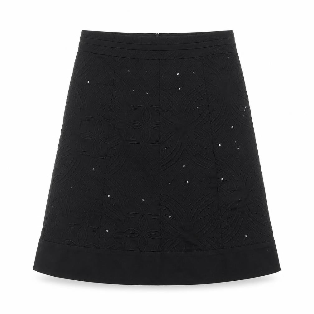 Front view of Oasis Women Black, size 12, A-Line Sequin Embroidered Skirt
