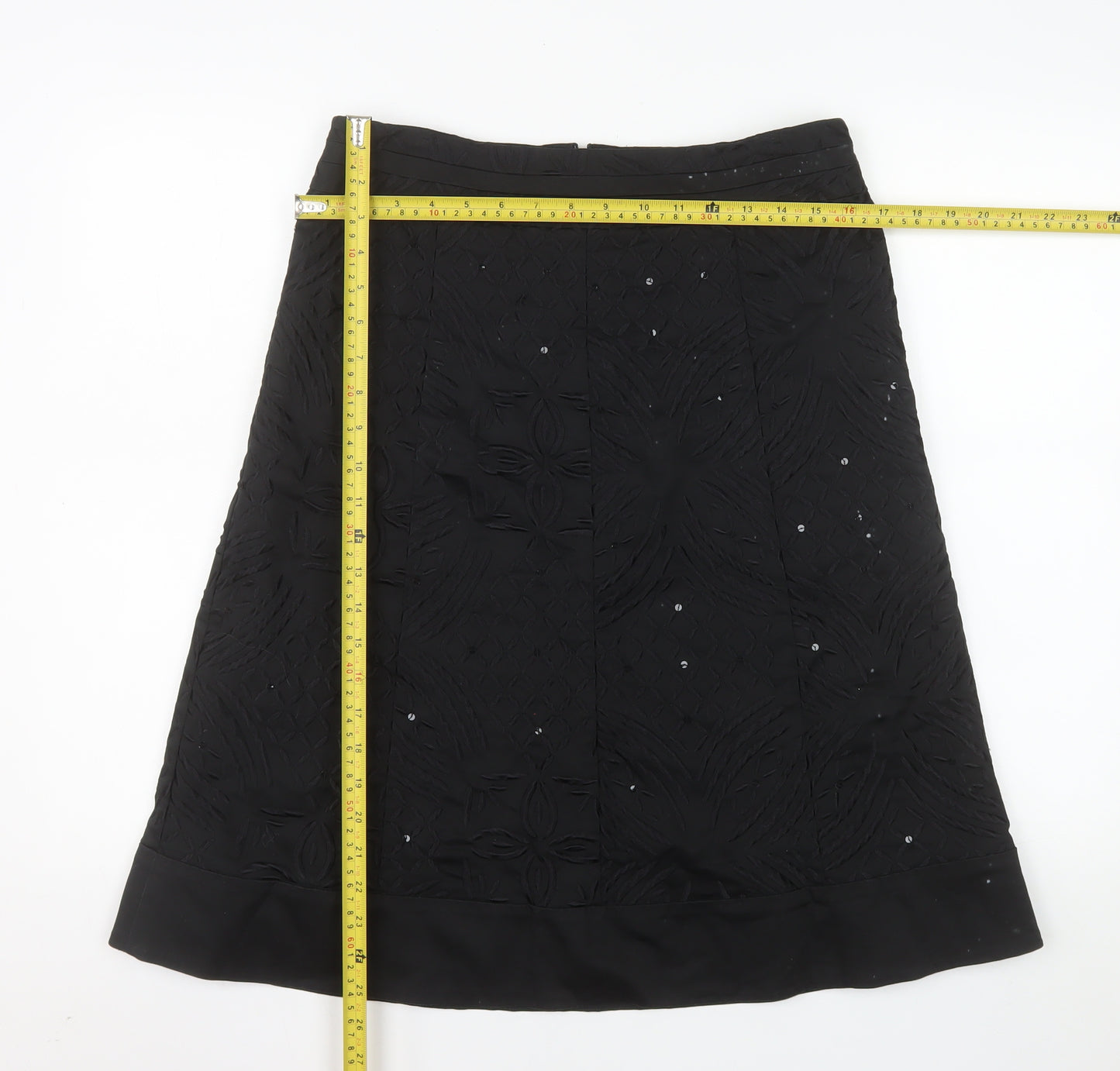 Oasis Women Black Size 12 A-Line Sequin Embroidered Skirt