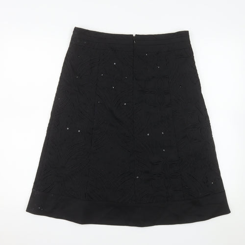 Oasis Women Black Size 12 A-Line Sequin Embroidered Skirt