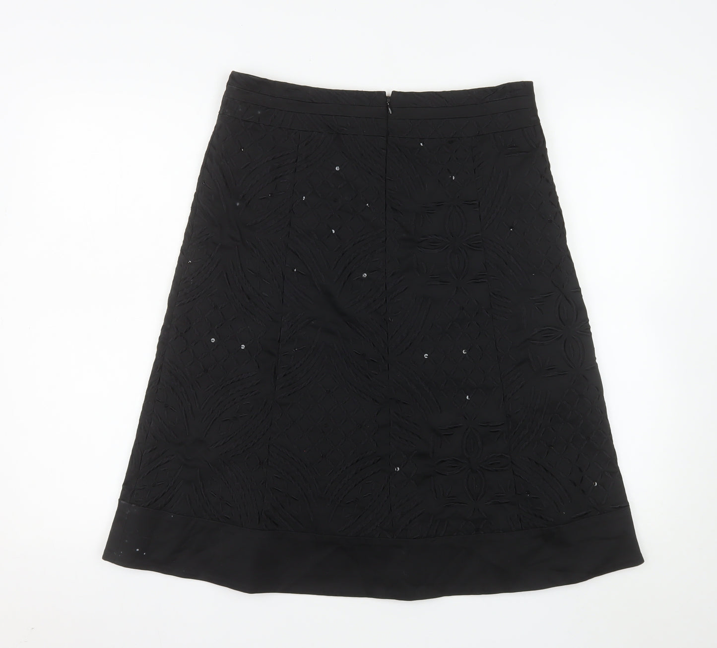 Oasis Women Black Size 12 A-Line Sequin Embroidered Skirt