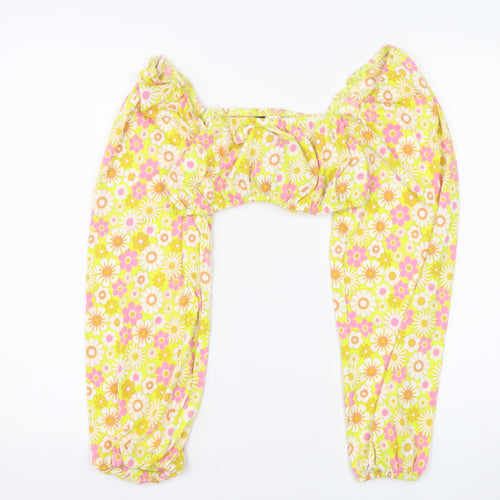 H&M Divided Women’s Multicoloured Floral Puff Sleeve Cropped Blouse S