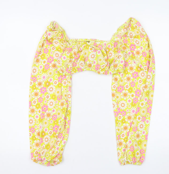 H&M Divided Women’s Multicoloured Floral Puff Sleeve Cropped Blouse S