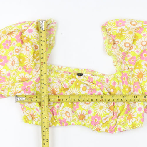 H&M Divided Women’s Multicoloured Floral Puff Sleeve Cropped Blouse S