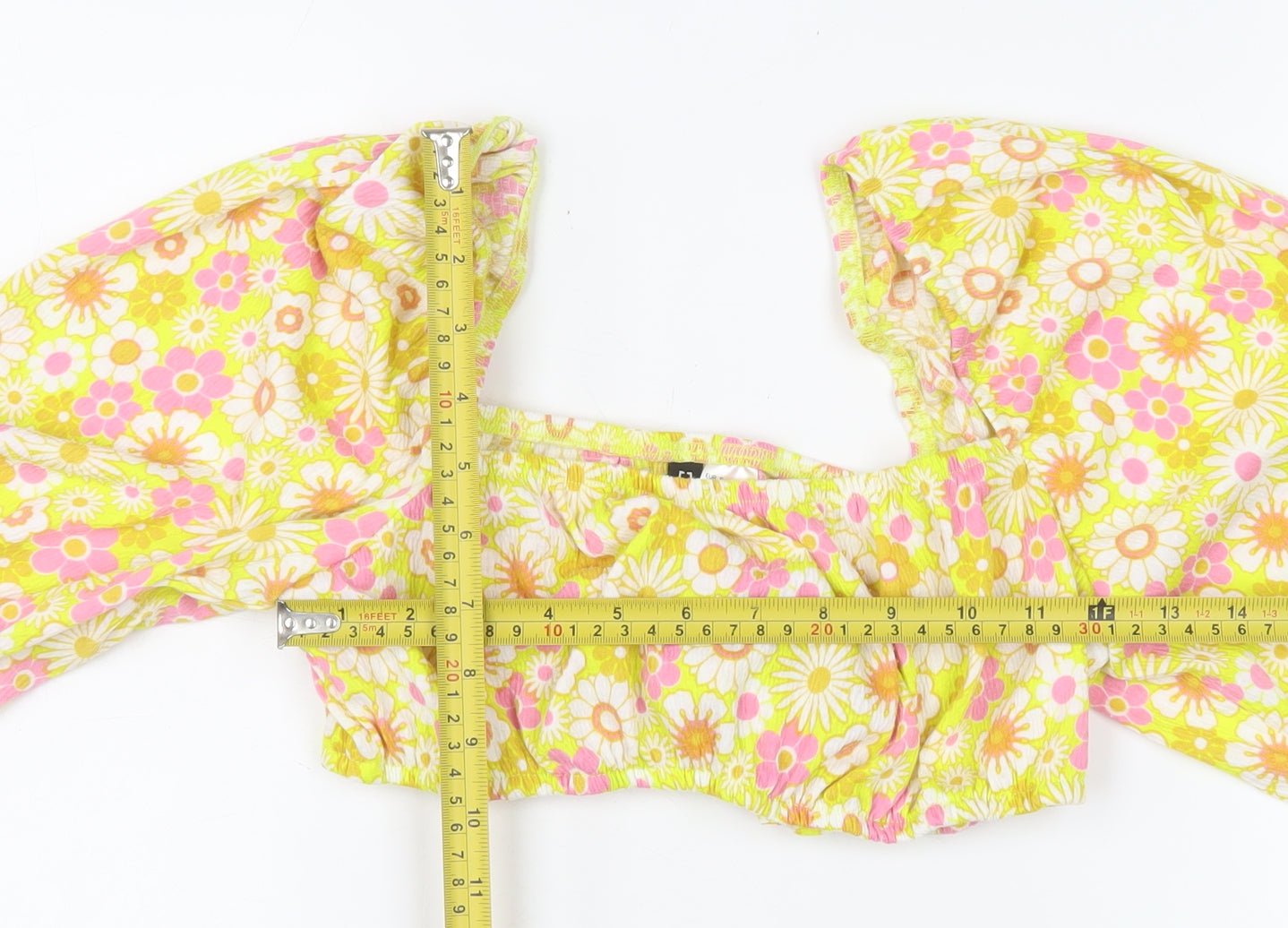 H&M Divided Women’s Multicoloured Floral Puff Sleeve Cropped Blouse S