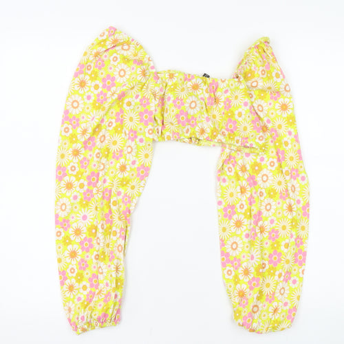 H&M Divided Women’s Multicoloured Floral Puff Sleeve Cropped Blouse S
