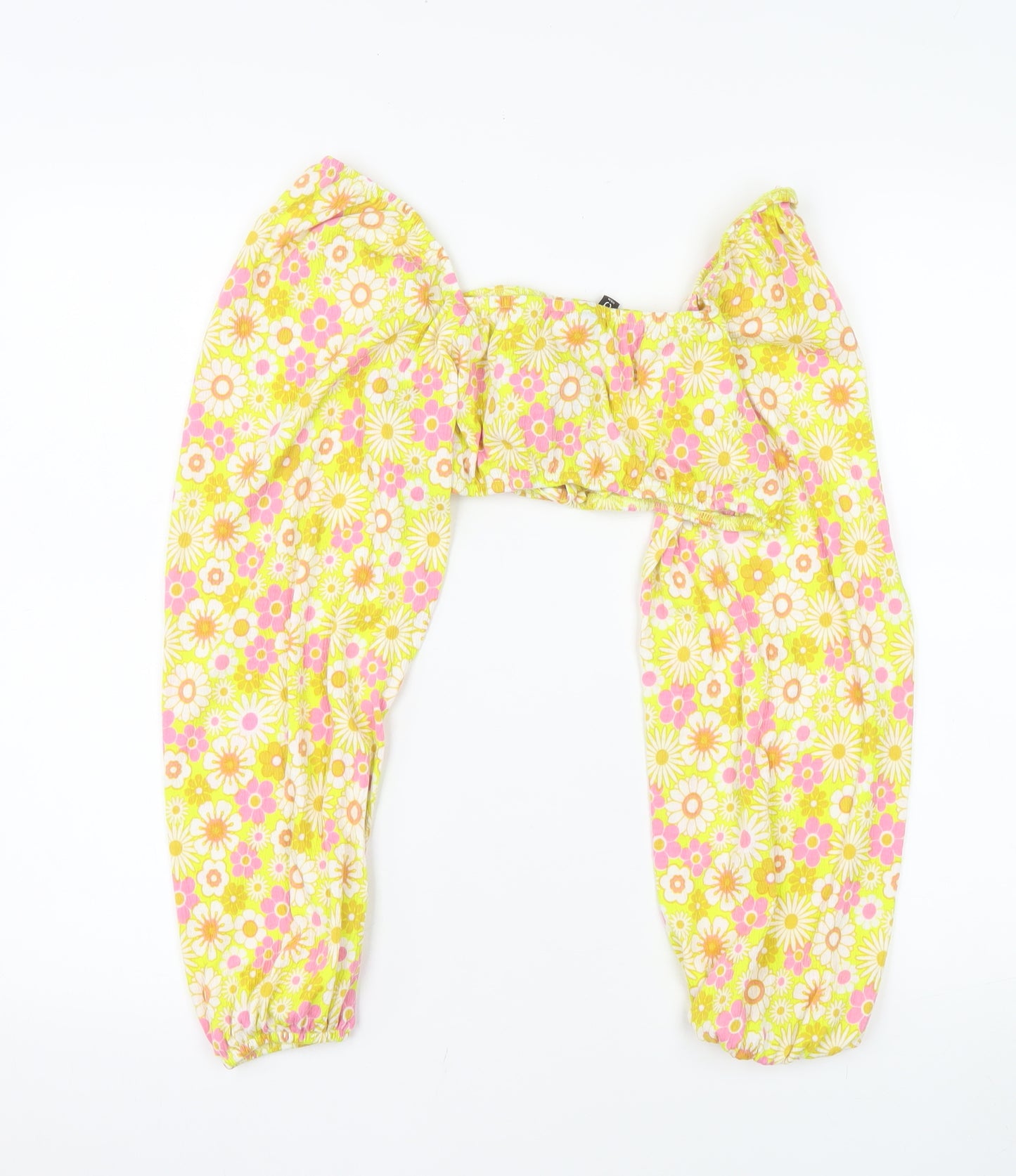H&M Divided Women’s Multicoloured Floral Puff Sleeve Cropped Blouse S