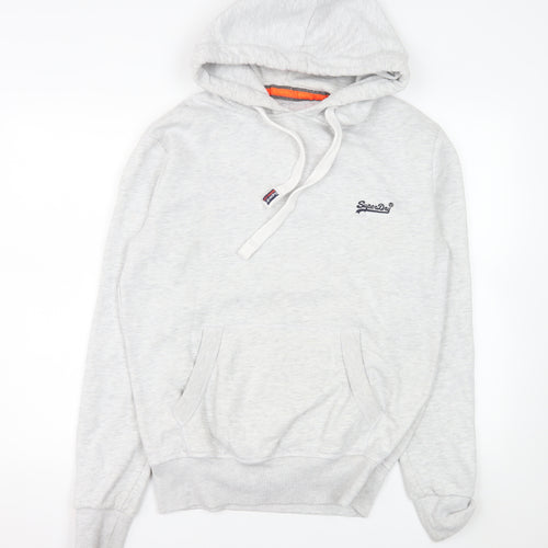 Superdry Men's Grey Pullover Hoodie Size L Logo Fleece Jumper