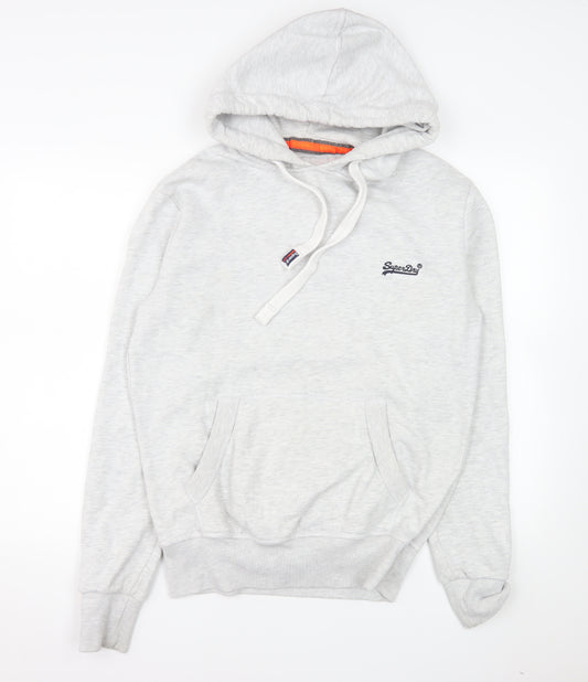 Superdry Men's Grey Pullover Hoodie Size L Logo Fleece Jumper