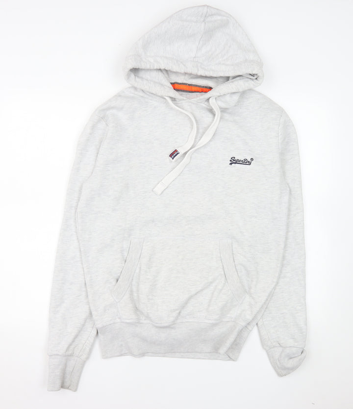 Superdry Men's Grey Pullover Hoodie Size L Logo Fleece Jumper