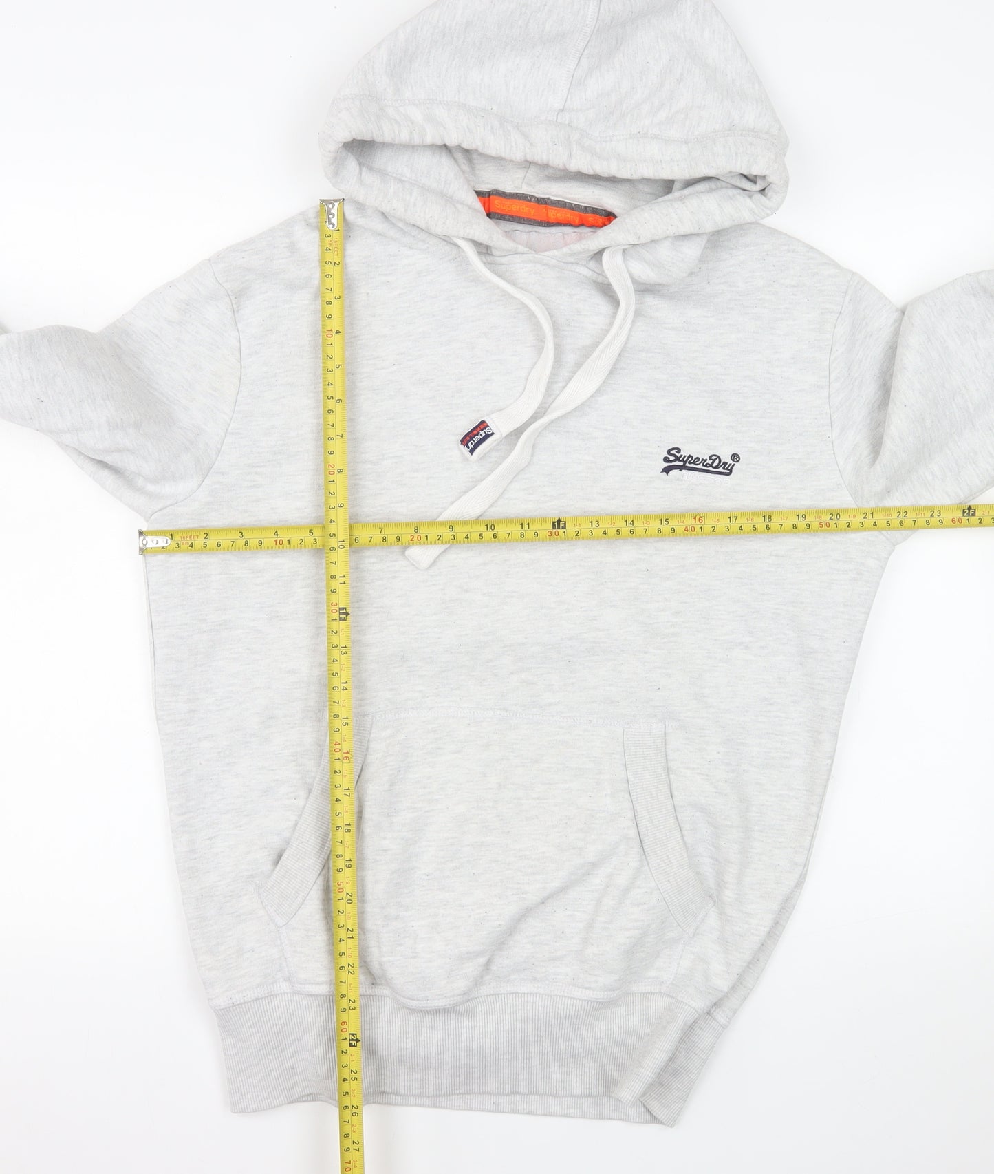 Superdry Men's Grey Pullover Hoodie Size L Logo Fleece Jumper