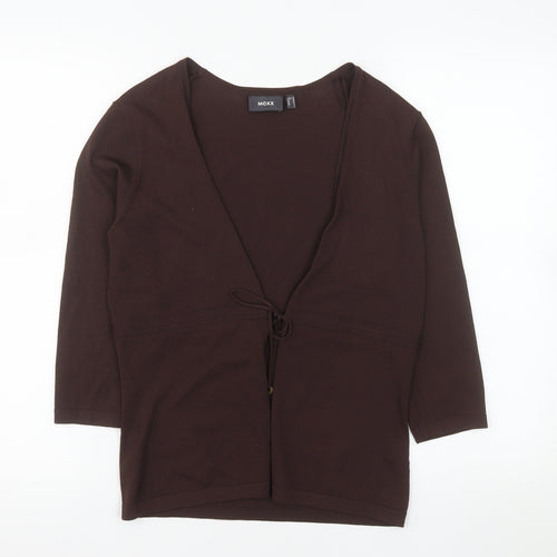 Mexx Women's Brown Wrap Blouse M 3/4 Sleeve V-Neck Top
