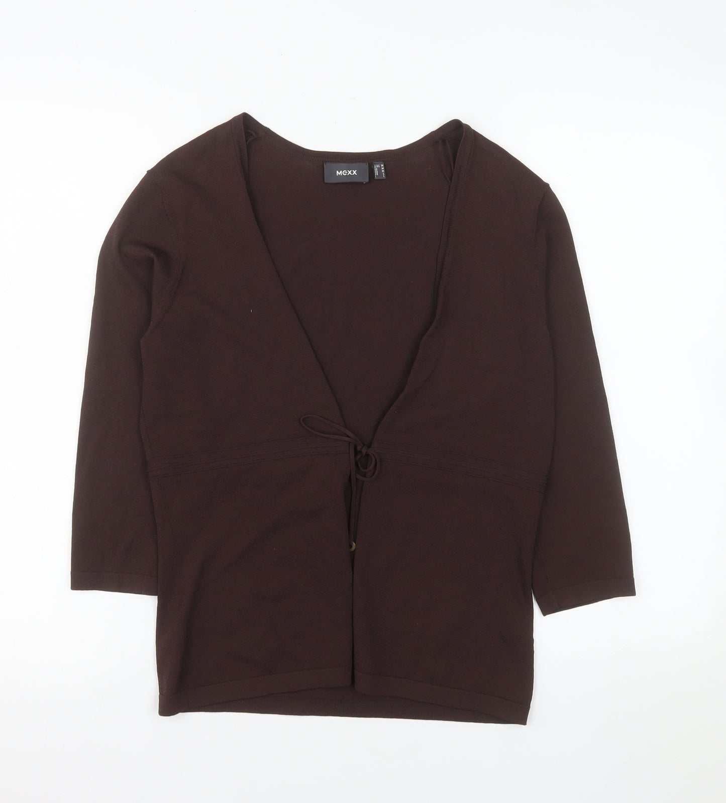 Mexx Women's Brown Wrap Blouse M 3/4 Sleeve V-Neck Top