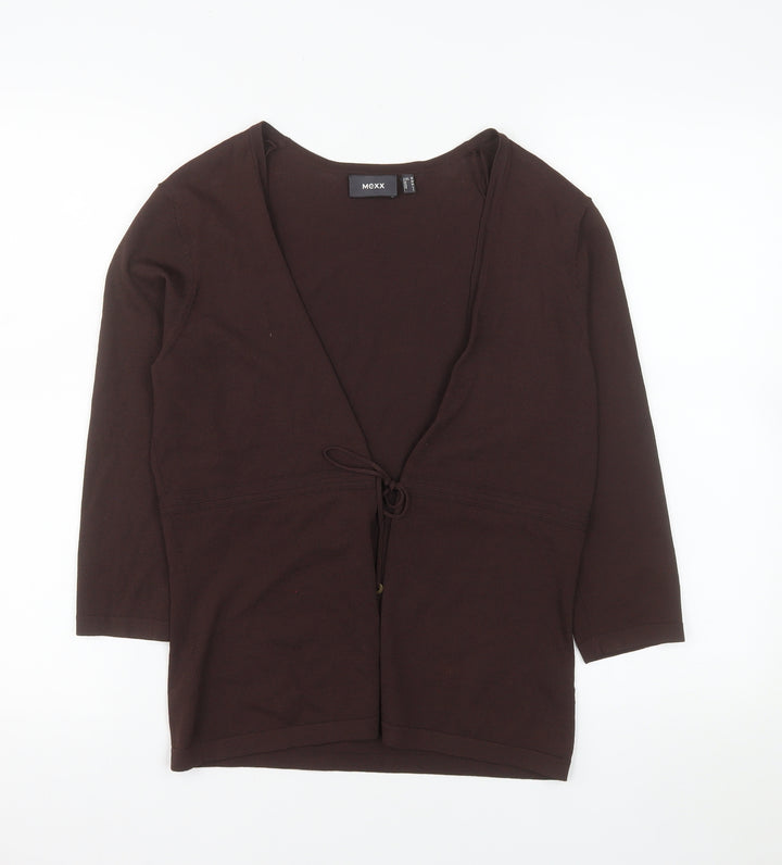 Mexx Women's Brown Wrap Blouse M 3/4 Sleeve V-Neck Top